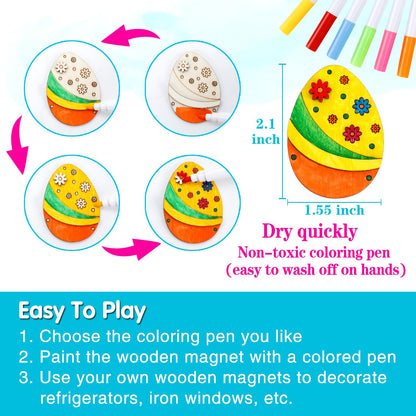 Worgree Easter Crafts for Kids, 36 Pcs DIY Wooden Magnets Art Craft Supplies Painting Kit for Boys Girls Ages 4-8 8-12 Birthday Easter Activities Toys Gifts Party Favors Basket Goodie Bag Stuffers
