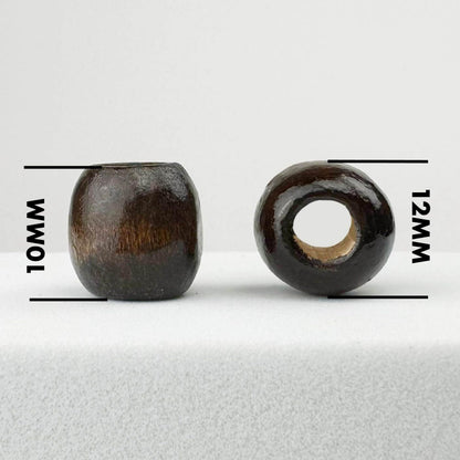 500 Dark Brown Large Hole Wood Beads for Crafts and Macrame 12mm x 11mm Barrel Hair Beads with 4mm Large Hole in Dark Brown