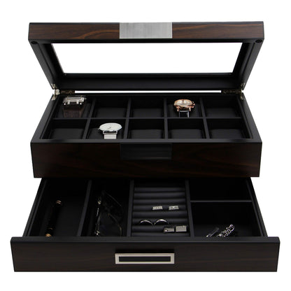 Decorebay Executive Wooden Watch Box Valet Box Sunglasses and Jewelry Box Storage Organizer (Sweetheart) (Brown)
