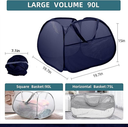 Collapsible Laundry Baskets, 90L Large Foldable Laundry Basket, Durable Mesh