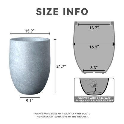 Kante Tall Concrete Planter, 21.7-Inch Height Blue-Gray Large Indoor Outdoor Plant Pot with Drainage Hole for Patio Garden Home, Modern Decor for Flowers and Tree