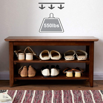 XKZG Shoe Storage Bench Wooden Shoe Rack Bench Rustic Solid Wood Entryway Bench (Brown,31.5")