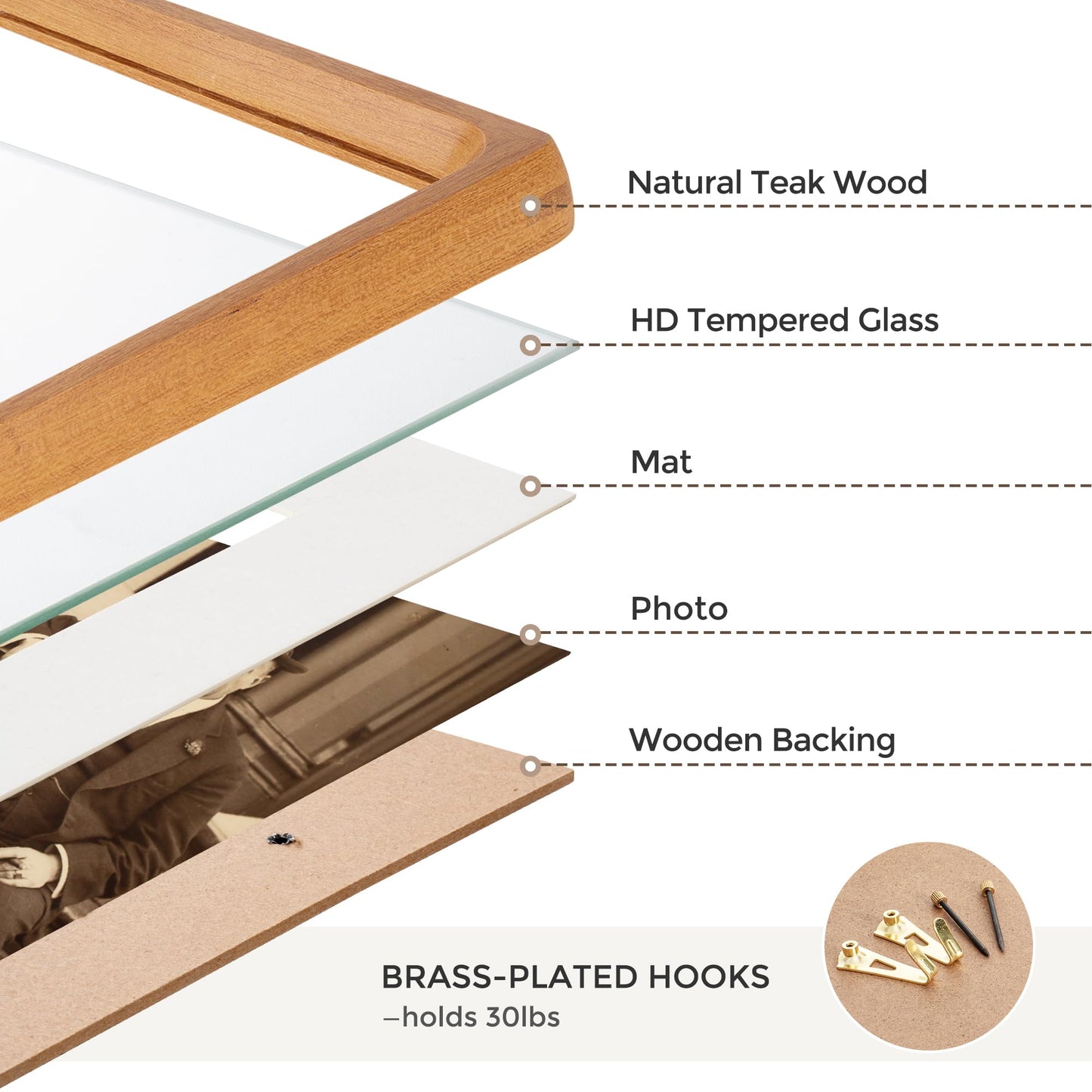 Heimlove 8.5X11 Picture Frames Natural Teak,Original Wood Hand Make Crafted Photo Frame with Mat to 6X8 Graduation Picture Display,Family Picture,Wedding Picture Tabletop & Wall Decoration
