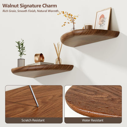 Sueuapp Solid Walnut Floating Shelves for Wall 15.7 Inch Set of 2, Live Edge Wall Mounted Shelf,Rustic Farmhouse Wooden Floating Shelf,Wood Wall Shelves for Bathroom Living Room,Bedroom,Kitchen