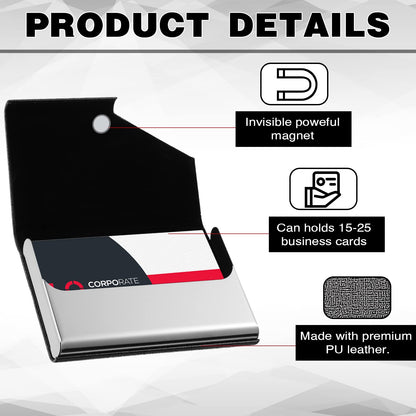 Yexiya 20 Pieces PU Leather Business Card Holder with Magnetic Closure Stainless Steel Slim Wallet Case for ID Credit Card Women Men(Black, Blue, Bronze, Grey, Brown)