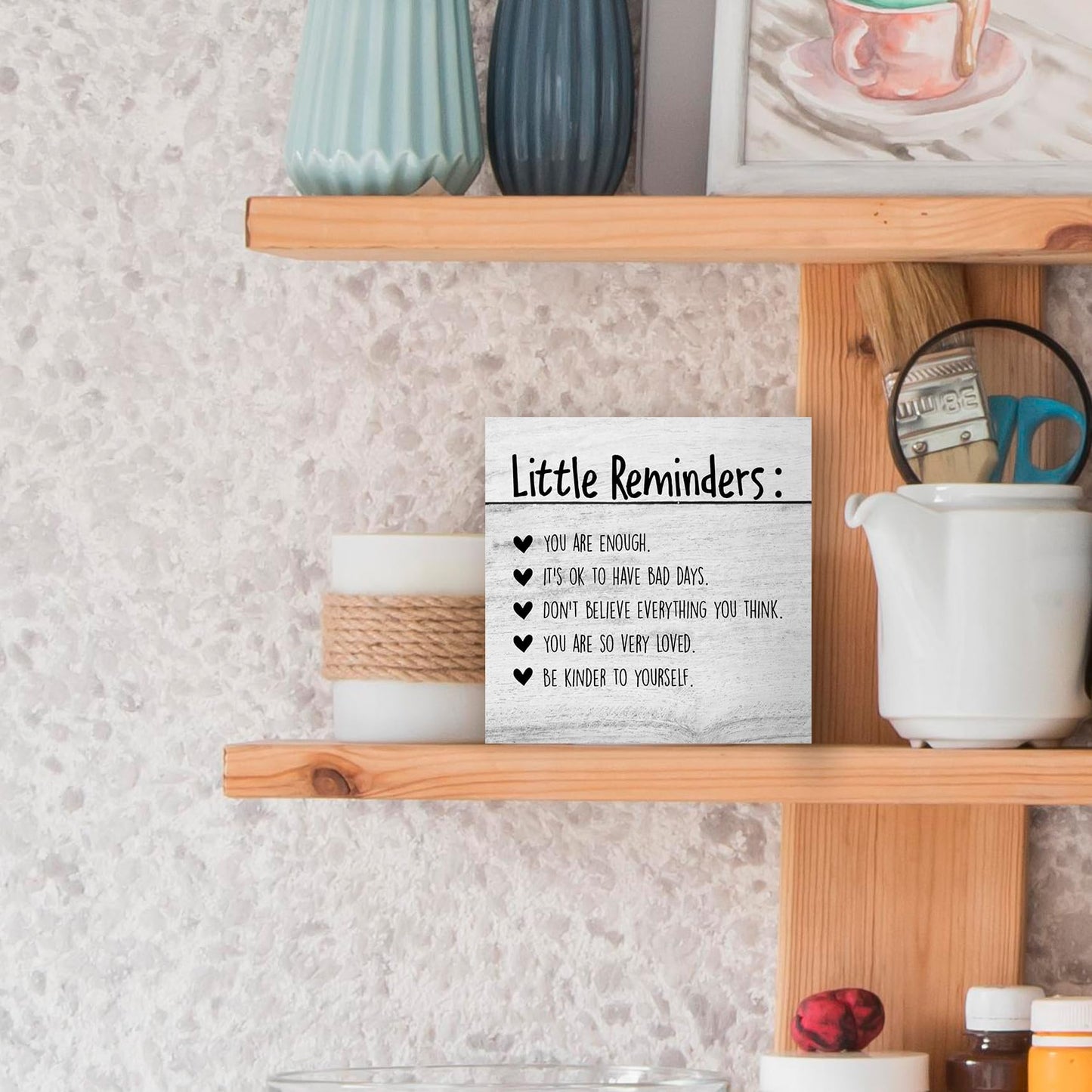 Luipk Inspirational You Are Enough Wood Box Sign Desk Decor, Mental Health Wood Box Sign Desk Decor Motivational Wooden Block Decorations for Home Office Dorm Room Wall Tabletop Shelf