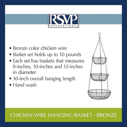 RSVP International Hanging Storage Collection 3-Tier Baskets, Bronze Chicken