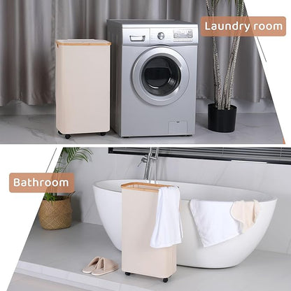 Slim Laundry Basket with Wheels, Narrow Hampers