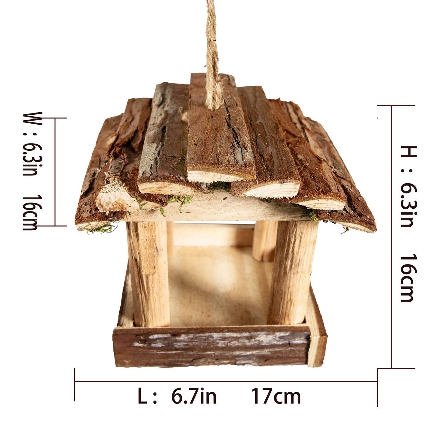 YCHTEWY-Handmade Wooden Outdoor Bird Feeder, 7-Inch, Wild Bird, Ranch Patio Yard Tree Hanging