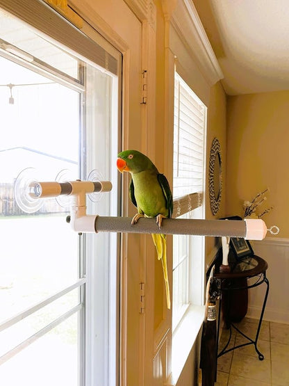 Polly's Portable Window-Shower Perch with Suction Cups for Cockatiels, Macaws, African Greys (Deluxe, Large)