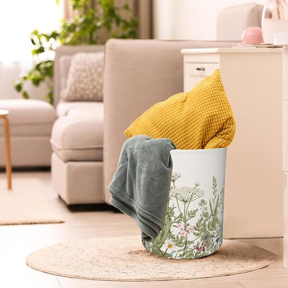Laundry Hamper, Retro Wild Flowers Botanical Laundry Basket, Waterproof