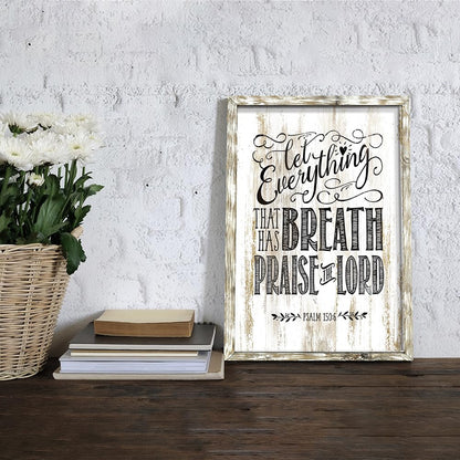 Inspirational Bible Verses Wall Art: Wooden Christian Signs Framed Print Decor Religious Scripture Artwork Psalm 150-6 Lord Quotes Picture for Bedroom Living Room Home