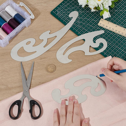 BENECREAT 3 Pcs Stainless Steel French Curve Ruler, Metal Pattern Ruler, Drafting Stencils Drawing Templates Tool for Garment Leather Design, Decorative Embossing, Professional Drawing Tool