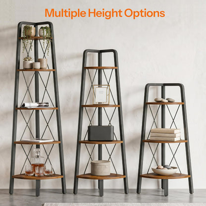 HOOBRO Corner Shelf, 3-Tier Corner Shelf Stand, 40” Tall Ladder Bookshelf, Industrial Corner Display Shelf Plant Stand for Living Room, Kitchen, Home Office, Rustic Brown BF143CJ01