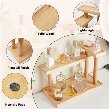 KIRIGEN 3-Tier Decor Display Riser, Paulownia Wood Step Shelf with Beech Supports, Wooden Countertop Stand Organizer for Entryway, Bedroom, Vanity for Perfumes, Cosmetics, Jewellery, Keys ZWJ-NA
