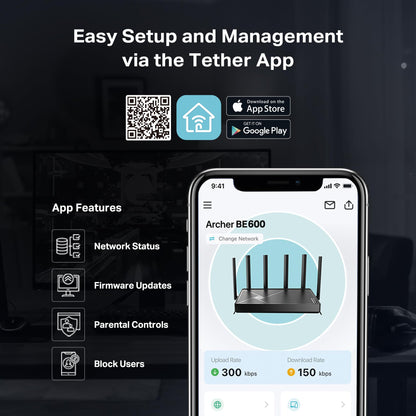 TP-Link Tri-Band BE9700 WiFi 7 Router (Archer BE600) – 10G Port, 2.5G Port, 3× 2.5G LAN, 320MHz Channel, Covers up to 2,600 sq. ft., 120 Devices, VPN, HomeShield Security