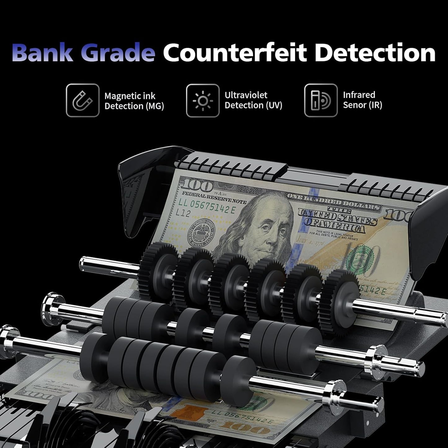 N71 Money Counter Machine Mixed Denomination, Dual-Display Mixed Denomination Value Counting Machine with UV/MG/IR/DD Counterfeit Detection, USD, EUR, MXN, GBP and CAD Business Money Counter