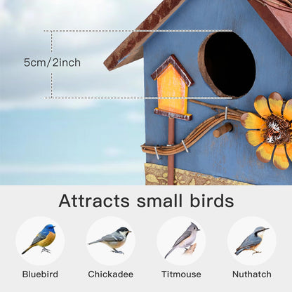 DEWEL Bird Houses for Outside Clearance, Hanging Birdhouses for Outdoors, Garden Wooden Blue Bird Houses for Outdoors, Bird Nesting Box for Bluebird Finch Swallow Wren Chickadee, Gift for Bird Lovers
