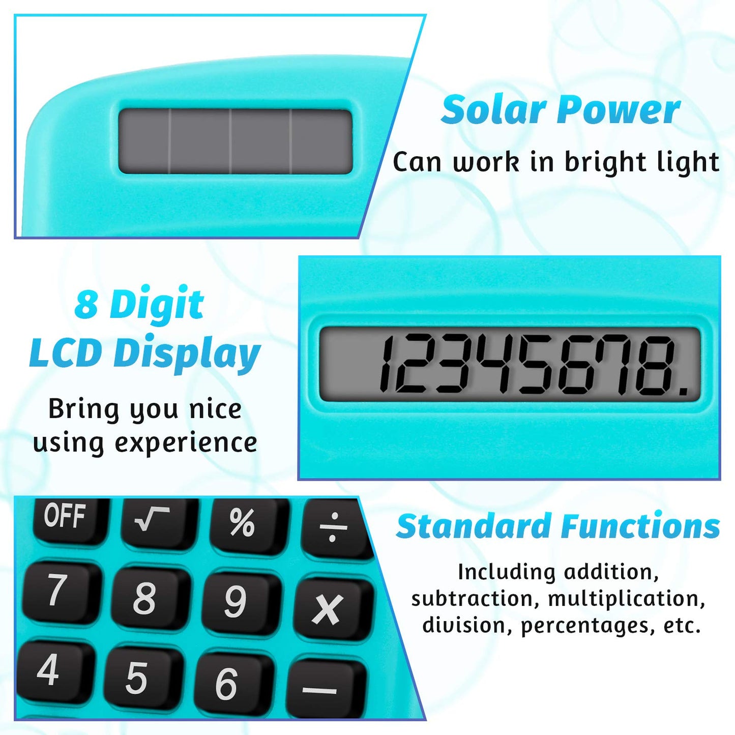 Weewooday 36 Pieces Small Basic Calculator 8 Digit Solar Battery Dual Power Mini Pocket Calculator for Kids Students Classroom Desktop Home Office, 6 Colors