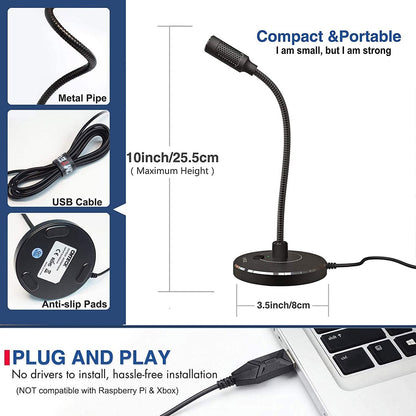 CMTECK USB Computer Microphone G009, Noise-Cancelling Recording Desktop Mic for PC/Laptop for Online Chatting, Home Studio, Podcasting, Gaming, Skype, YouTube with Mute Function(Windows/Mac)