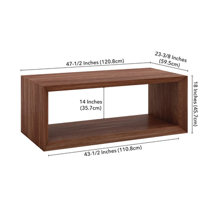 Henn&Hart 48" Rectangular Wood Coffee Table with Open Storage Shelf for Living Room, Family Room, or Office, Medium Walnut