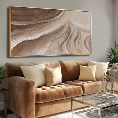 MLART99 Abstract Canvas Wall Art Earth Tone Flowing Texture Design Modern Wall Decor Brown Beige Landscape Artwork Wood Frame Home Decor for Living Room Bedroom Office 24x48 Inch