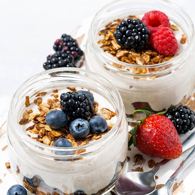 SHOWIN Overnight Oats Containers with Lids, 10oz Glass Jars with Lids 4 pcs, Taffy, Wide Mouth Mason jars for Salad, Yogurt, Snacks, Meal Prep
