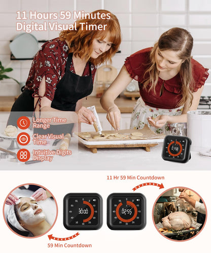 MeesMeek Digital Visual Timer - Large Display Magnetic Countdown Timer with Adjustable Volume and Brightness, 11H59M Memory Function for Kitchen, Classroom, Study Time Management, Seniors & Teachers