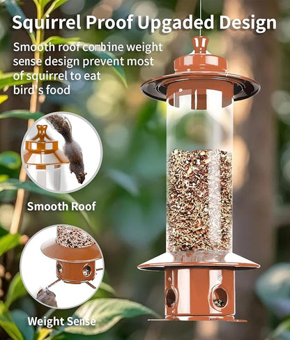 Squirrel Proof Bird Feeders for Outdoor: 4.8LB Large Capacity Hanging Bird Feeder, Weight-Activated Mechanism Wild Bird Feeders, Chew-Proof Metal Birdfeeder for Finch Cardinal Chickadee