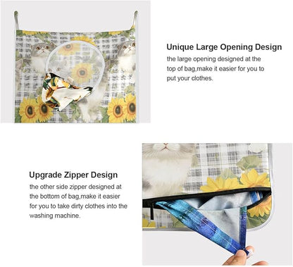 Hanging Laundry Hamper with Stainless Steel Hooks, Oxford Fabric Printing Door