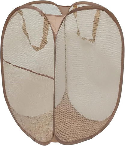 The upgraded pop-up laundry basket features a breathable side pocket mesh design