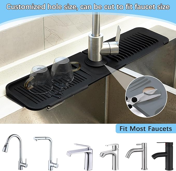 5° Slope Kitchen Sink Faucet Mat, Kitchen Sink Splash Guard, Silicone Material