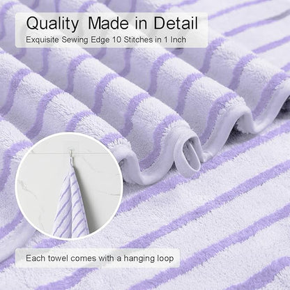 4 Pcs Light Purple Cabana Stripe Large Bath Towels 35"x70" Oversized Bath Sheet