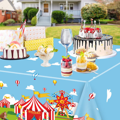 QUERICKY 2 Pack Circus Theme Tablecloths, 220x130cm Carnival Rectangle Table Cover, Red and White Striped Table Cloth for Kids Birthday Party, Circus Carnival Party Decorations Supplies
