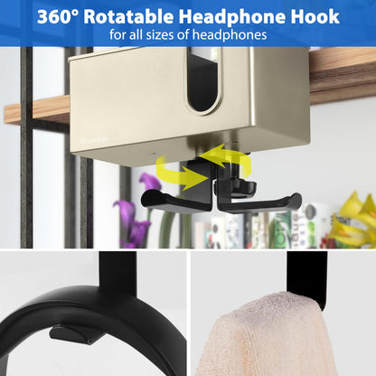 Rosyline 3-in-1 Desk Cup Holder & Clip-on Cup Holder, Clip on Desk Organizer – with Anti-Spill Function, Keeps Your Coffee, Headset, Phone & Pens Within Easy Reach, for Office Desk (Champagne)