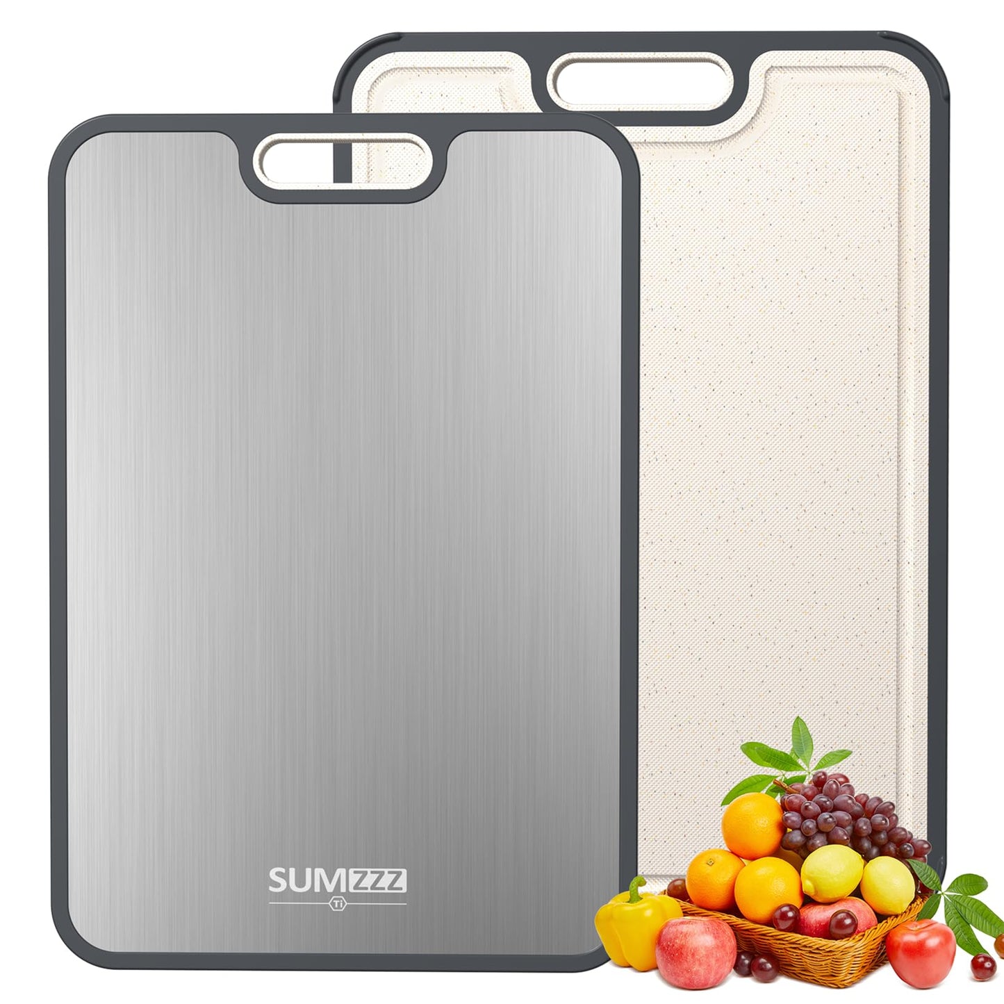Titanium Cutting Board for Kitchen, Cutting Board Double Sided Food Grade, Pure Titanium and Wheat Straw PP, Dishwasher Safe Easy to Clean Large Size 16”×11”