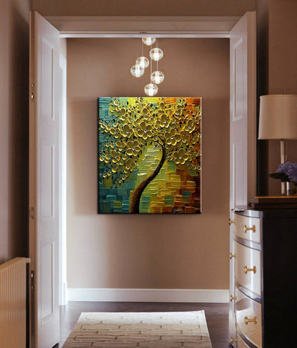 YaSheng Art - hand painted Wall Art, Modern Abstract 3D Textured Wall Art ,Golden Floral Oil Paintings ,Wall Art for Living Room, Bedroom Wall Decor, Framed Wall Art,Office Home Wall Decor Artwork 24x24inch