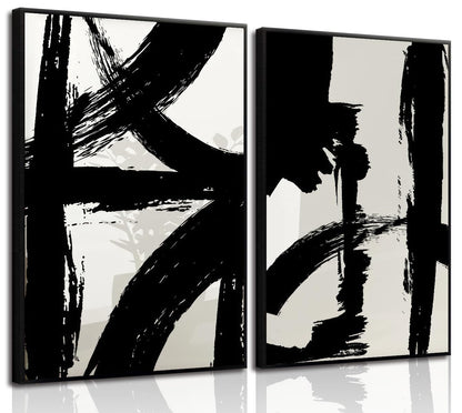 Black and White Brush Stroke Wall Art Modern Abstract Minimalist Ink Line Painting Picture Mid Century Geometric Prints Canvas Poster Retro Graffiti Artwork for Office Home Decor 12x16in Unframed
