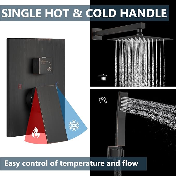Aolemi Shower Faucet Set Rain Shower System with Handheld Spray Bathroom Shower Combo Rough-in Valve and Shower Trim Kit Included Oil Rubbed Bronze 8 Inch Wall Mount Shower Head