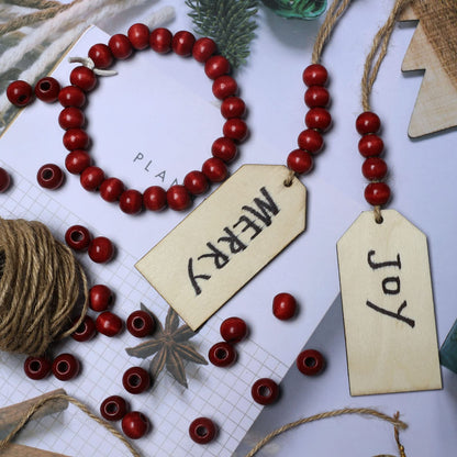 300pcs 12mm Red Wood Macrame Beads for Handmade Crafts, Large Hole Wooden Loose Spacer Beads for Macrame Projects Holiday Party Decor, 5mm Hole