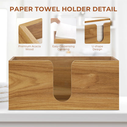 Acacia Wood Paper Towel Dispenser Countertop, Paper Towel Holder for Bathroom Kitchen Napkin Holder Folded Paper Towel Dispenser Fits Multifold, C-Fold, Z-Fold, Trifold - Home Kitchen Bathroom