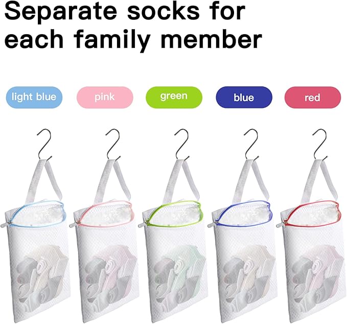 5-Pack Sock Laundry Bags with Metal Hooks, 10x12 Inch Mesh Washing Machine Bags