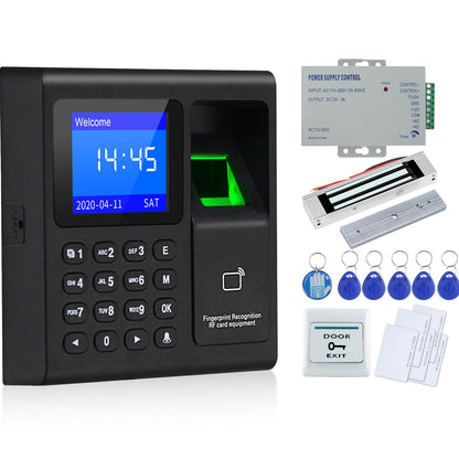 OBO Hands Full RFID Door Lock Access Control Fingerprint Keypad +180KG Electric Magnetic Lock+Power Aupply+Exit Button +Door Bell+5 Cards+ 5 keyfobs + Epoxy Tag