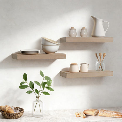 AHDECOR Floating Shelves, Wall Mounted Set of 3 Rustic Wooden Ledge Shelves Decorative for Bedroom, Office, Kitchen, Living Room - Sleek Design, Sturdy and Easy to Install