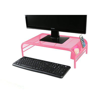 Mind Reader Monitor Stand, Ventilated Laptop Riser, Desktop Organizer, Side Storage, Metal Mesh, 20" L x 11.5" W x 5.5" H, Pink