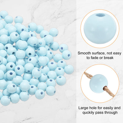 HARFINGTON 300pcs 12mm Light Blue Wood Beads 3.3mm Large Hole Round Wooden Loose Spacer Beads for Jewelry Making Necklace Bracelets DIY Crafts Macrame Handmade Decorations