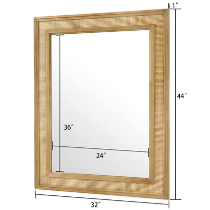 WallBeyond Rattan Wall Mirror Rectangle, 32 X 44 inch Rattan Mirror with Wooden Framed for Wall Decor Bathroom, Living Room, Entryway, Farmhouse, Bedroom