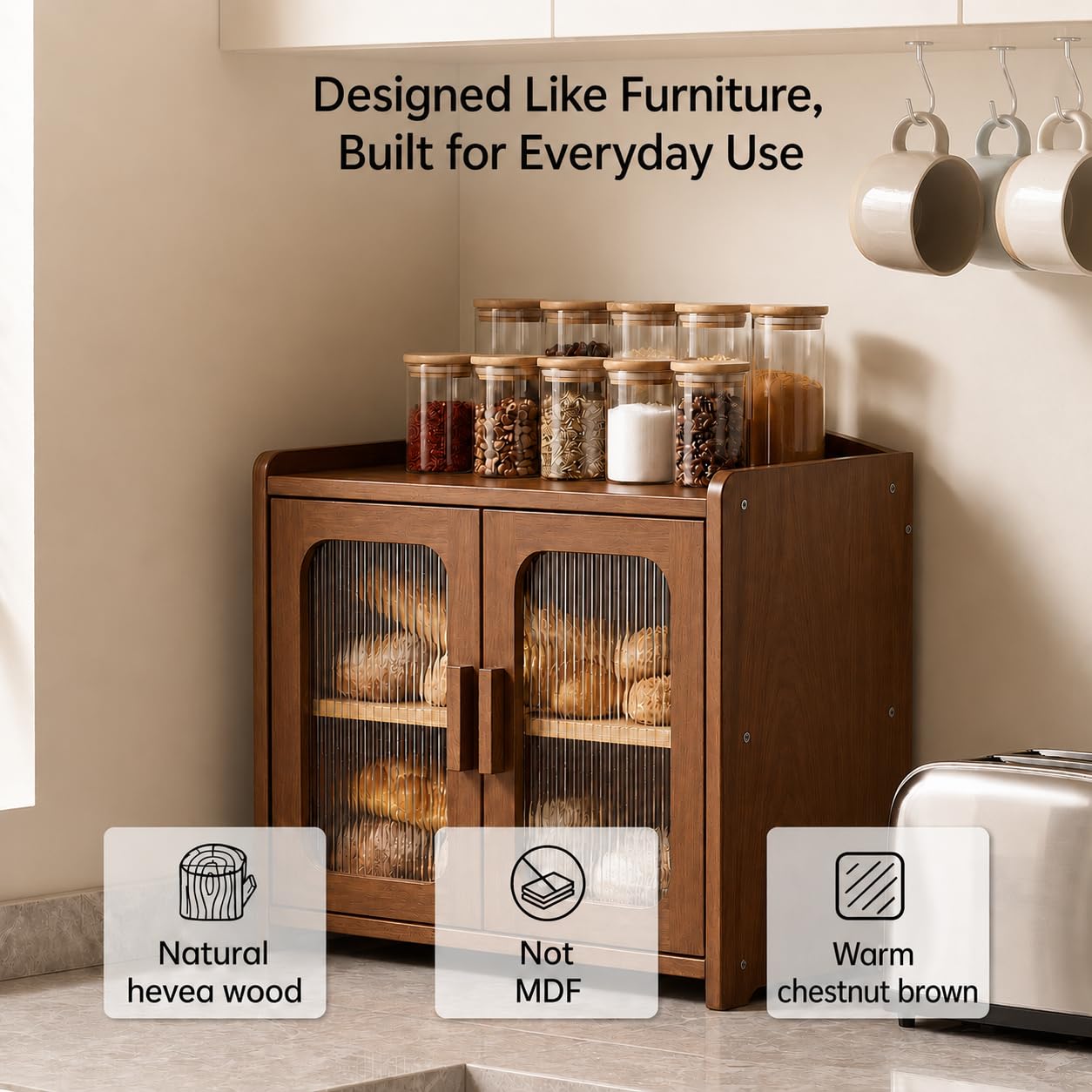 Florwish Premium Solid Wood Bread Box for Kitchen Countertop, Large Capacity 2 Tier Wooden Bread Box for Homemade Bread, Sourdough Bread and Bagels, Modern Chestnut Brown