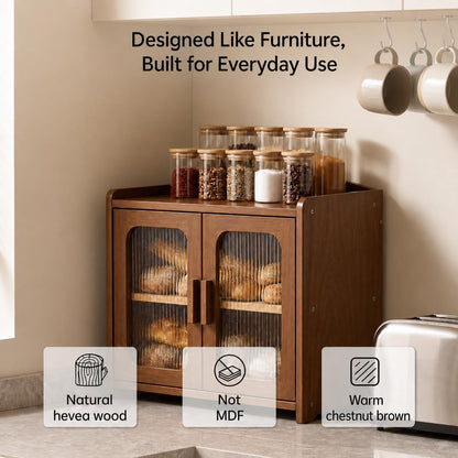 Florwish Premium Solid Wood Bread Box for Kitchen Countertop, Large Capacity 2 Tier Wooden Bread Box for Homemade Bread, Sourdough Bread and Bagels, Modern Chestnut Brown
