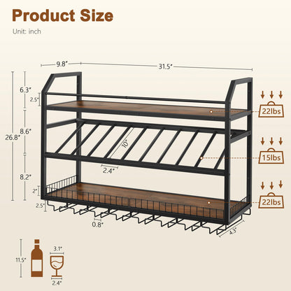 Hoctieon Wall Mounted Wine Rack, 31.5" Wall Wine Rack for Display and Storage, Hanging Bottle Holder, for Living Room, Dining Room, Bar, Wine Cellar, Rustic Brown